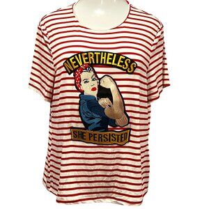 Melissa Masse 'Rosie the Riveter' Striped T-Shirt, USA, Red White, 1X